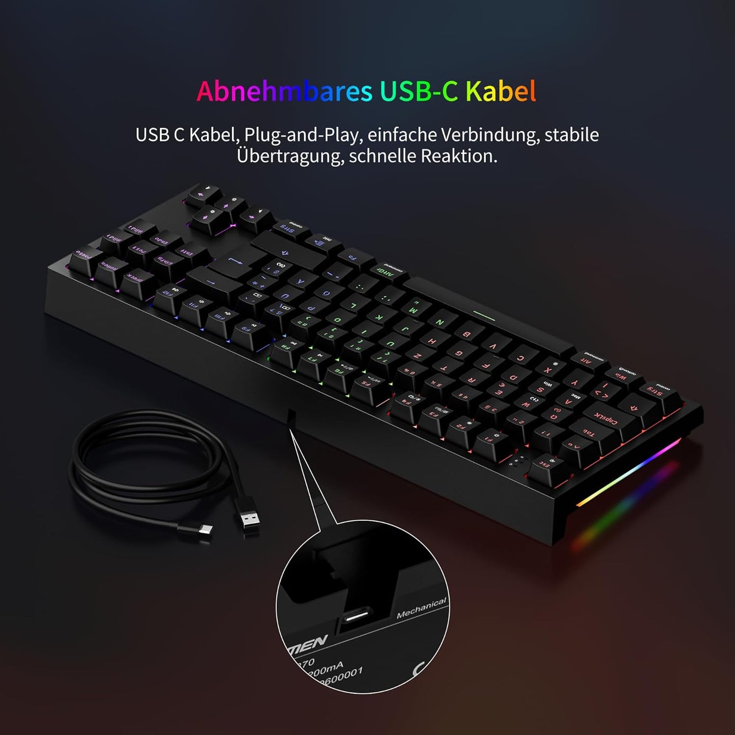 Newmen GM870 Gaming Tastatur mit Kabel,88 Tasten,QWERTZ,Rote Schalter