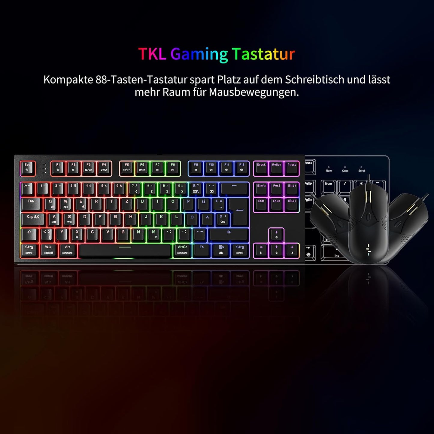 Newmen GM870 Gaming Tastatur mit Kabel,88 Tasten,QWERTZ,Rote Schalter