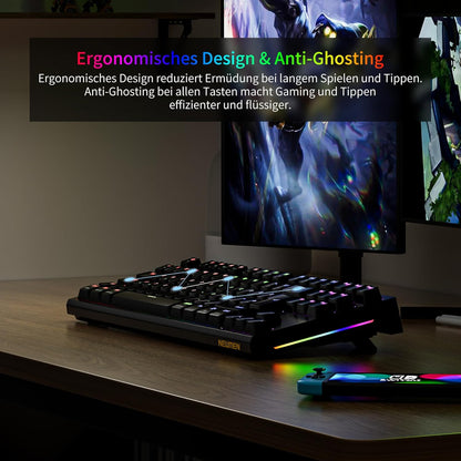 Newmen GM870 Gaming Tastatur mit Kabel,88 Tasten,QWERTZ,Rote Schalter