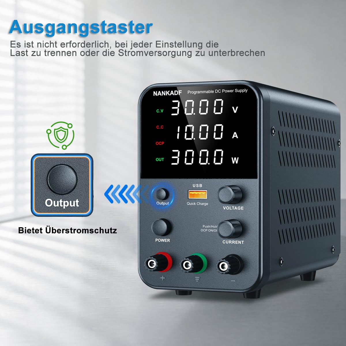 NANKADF Labornetzteil (0-30V,0-10A) mit Kurzschlussalarm /Ausgangsschalter 4-stellige led