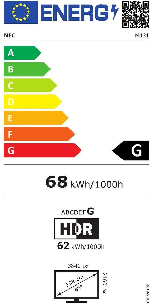 NEC MultiSync M431 Digital Signage Flachbildschirm 109,2 cm (43") IPS 500 cd/m² 4K Ultra HD Schwarz 24/7
