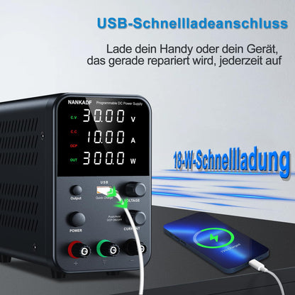 NANKADF Labornetzteil (0-30V,0-10A) mit Kurzschlussalarm /Ausgangsschalter 4-stellige led