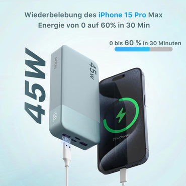 Power bank 20000mAh 45W Schnell Ladegerät Power Bank Ladestation Blau