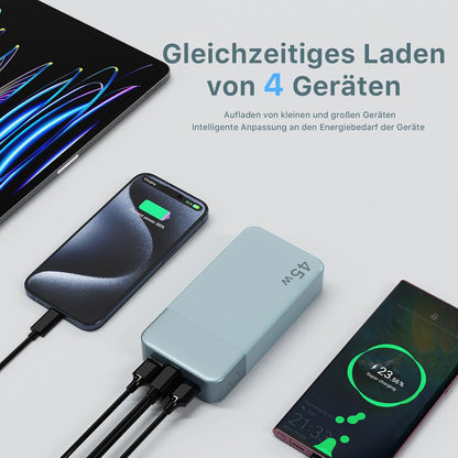 Power bank 20000mAh 45W Schnell Ladegerät Power Bank Ladestation Blau