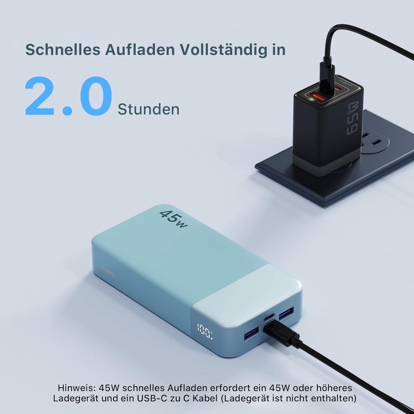 Power bank 20000mAh 45W Schnell Ladegerät Power Bank Ladestation Blau
