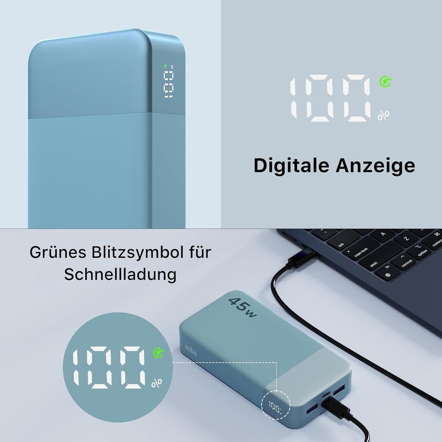 Power bank 20000mAh 45W Schnell Ladegerät Power Bank Ladestation Blau