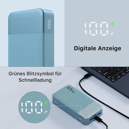 Power bank 20000mAh 45W Schnell Ladegerät Power Bank Ladestation Blau