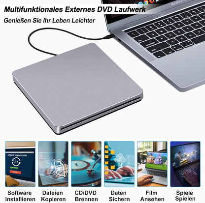 NOLYTH Externes DVD Laufwerk Extern USB für Mac MacBook PC Windows Slot-in