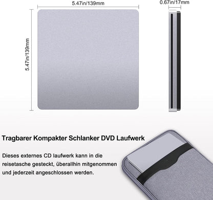 NOLYTH Externes DVD Laufwerk Extern USB für Mac MacBook PC Windows Slot-in
