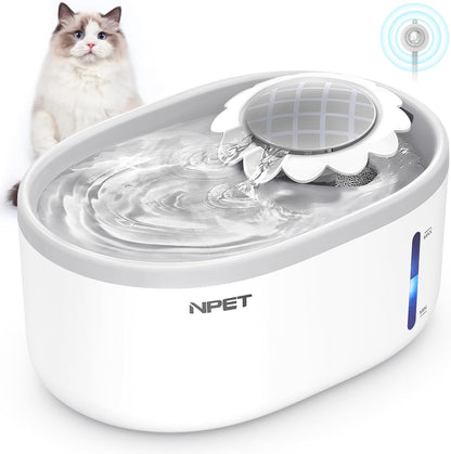 NPET Katzenbrunnen mit Sensor, 2L Trinkbrunnen für Katze mit LED-Licht, Trinkbrunnen für Katzen und Hunde mit Ultraleise Pumpe
