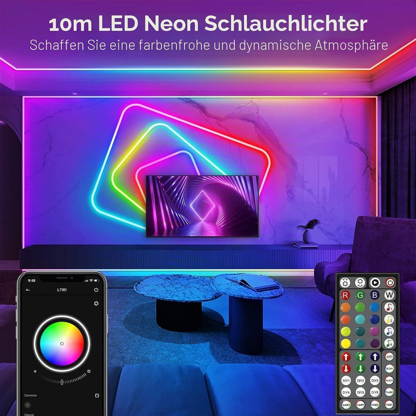 10M Neon LED Strip, Flexible LED Strips, RGB Control with App/Remote,IP65