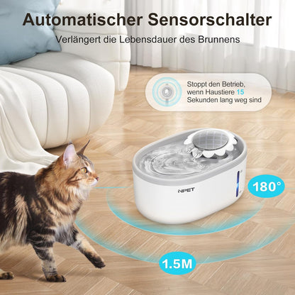 NPET Katzenbrunnen mit Sensor, 2L Trinkbrunnen für Katze mit LED-Licht, Trinkbrunnen für Katzen und Hunde mit Ultraleise Pumpe