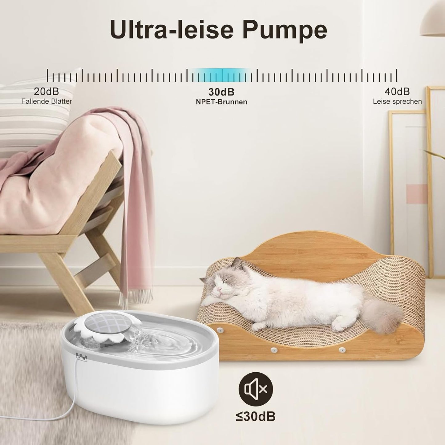 NPET Katzenbrunnen mit Sensor, 2L Trinkbrunnen für Katze mit LED-Licht, Trinkbrunnen für Katzen und Hunde mit Ultraleise Pumpe
