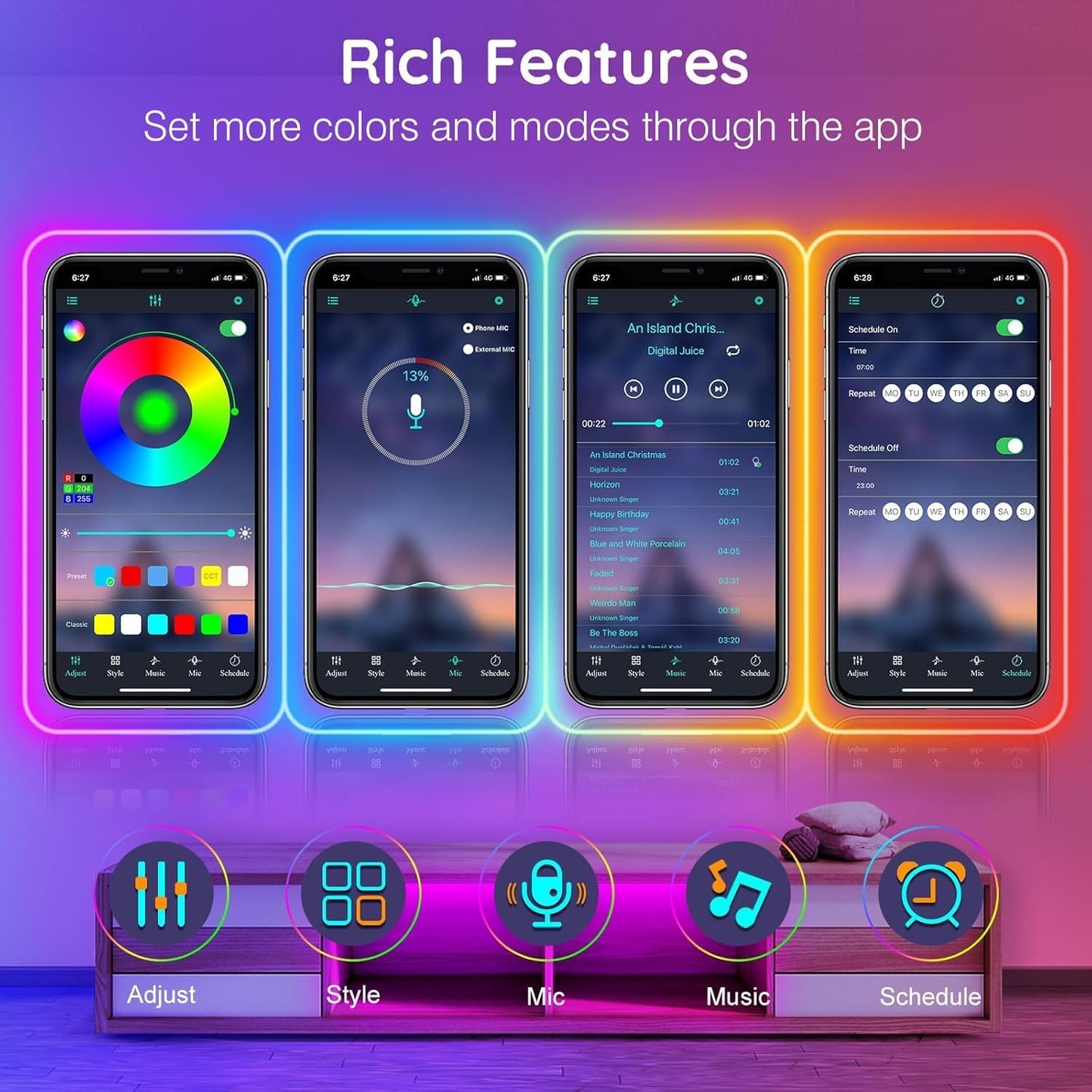 10M Neon LED Strip, Flexible LED Strips, RGB Control with App/Remote,IP65