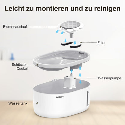 NPET Katzenbrunnen mit Sensor, 2L Trinkbrunnen für Katze mit LED-Licht, Trinkbrunnen für Katzen und Hunde mit Ultraleise Pumpe