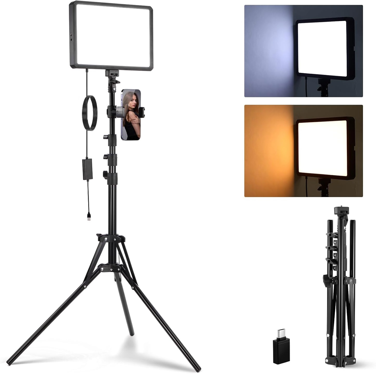 NEEWER Basics BP300 LED Videolicht Panel Light mit 150cm Stativ & Handyhalter