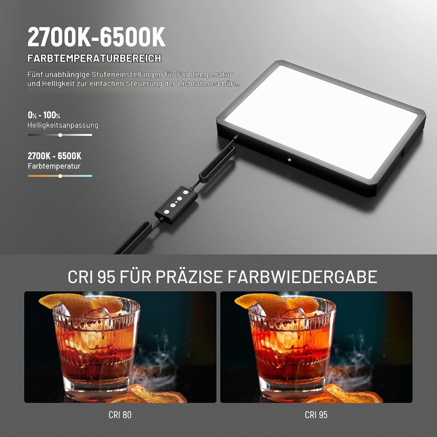 NEEWER Basics BP300 LED Videolicht Panel Light mit 150cm Stativ & Handyhalter