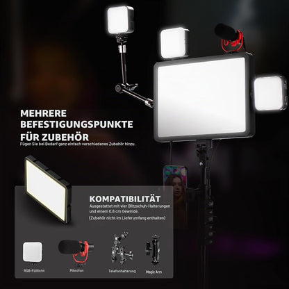 NEEWER Basics BP300 LED Videolicht Panel Light mit 150cm Stativ & Handyhalter