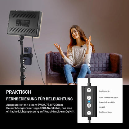 NEEWER Basics BP300 LED Videolicht Panel Light mit 150cm Stativ & Handyhalter