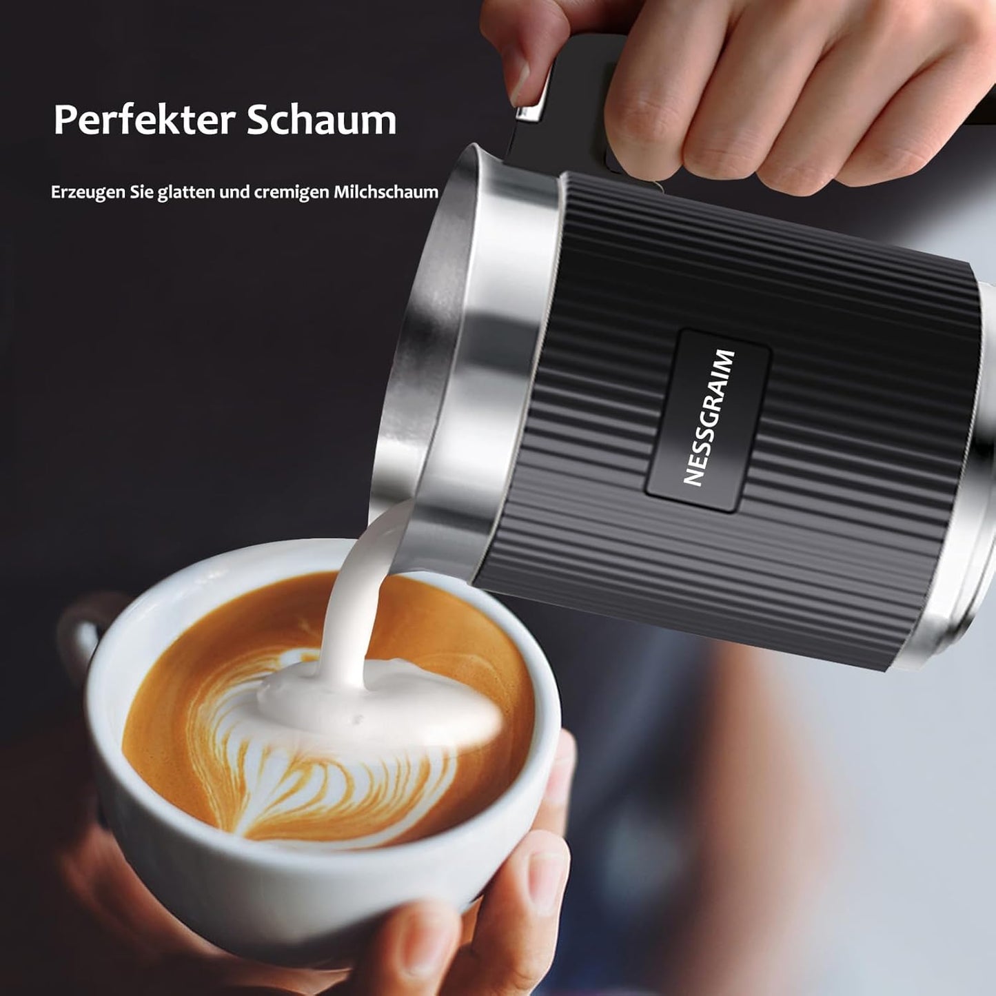 Milchaufschäumer Elektrisch 5-in-1, Spülmaschinenfest mit Kakao Funktion  220V (Schwarz)
