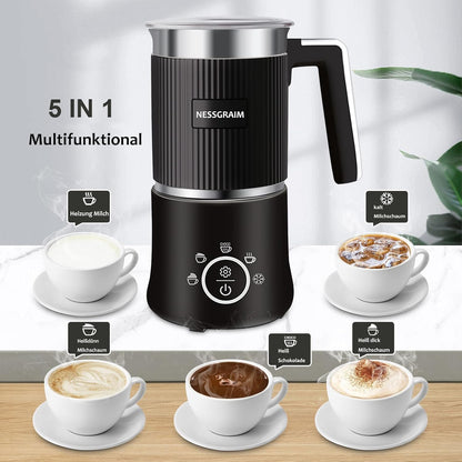 Milchaufschäumer Elektrisch 5-in-1, Spülmaschinenfest mit Kakao Funktion  220V (Schwarz)