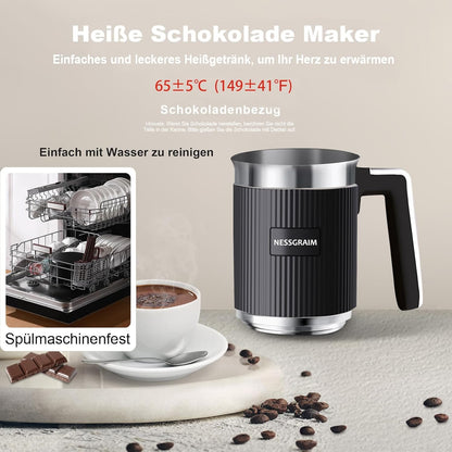 Milchaufschäumer Elektrisch 5-in-1, Spülmaschinenfest mit Kakao Funktion  220V (Schwarz)