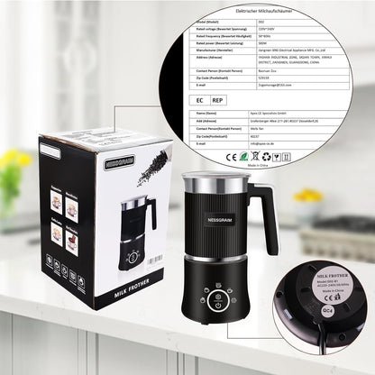Milchaufschäumer Elektrisch 5-in-1, Spülmaschinenfest mit Kakao Funktion  220V (Schwarz)