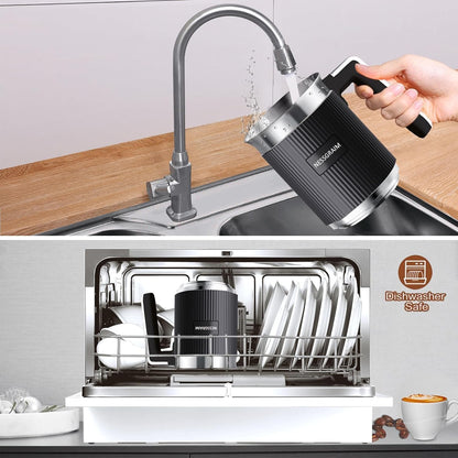 Milchaufschäumer Elektrisch 5-in-1, Spülmaschinenfest mit Kakao Funktion  220V (Schwarz)