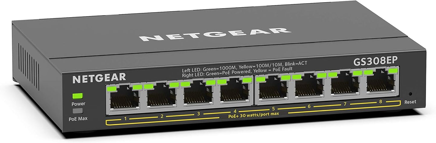 Netgear GS308EP PoE Switch 8 Port Gigabit Ethernet LAN Switch PoE+ 62W Plus