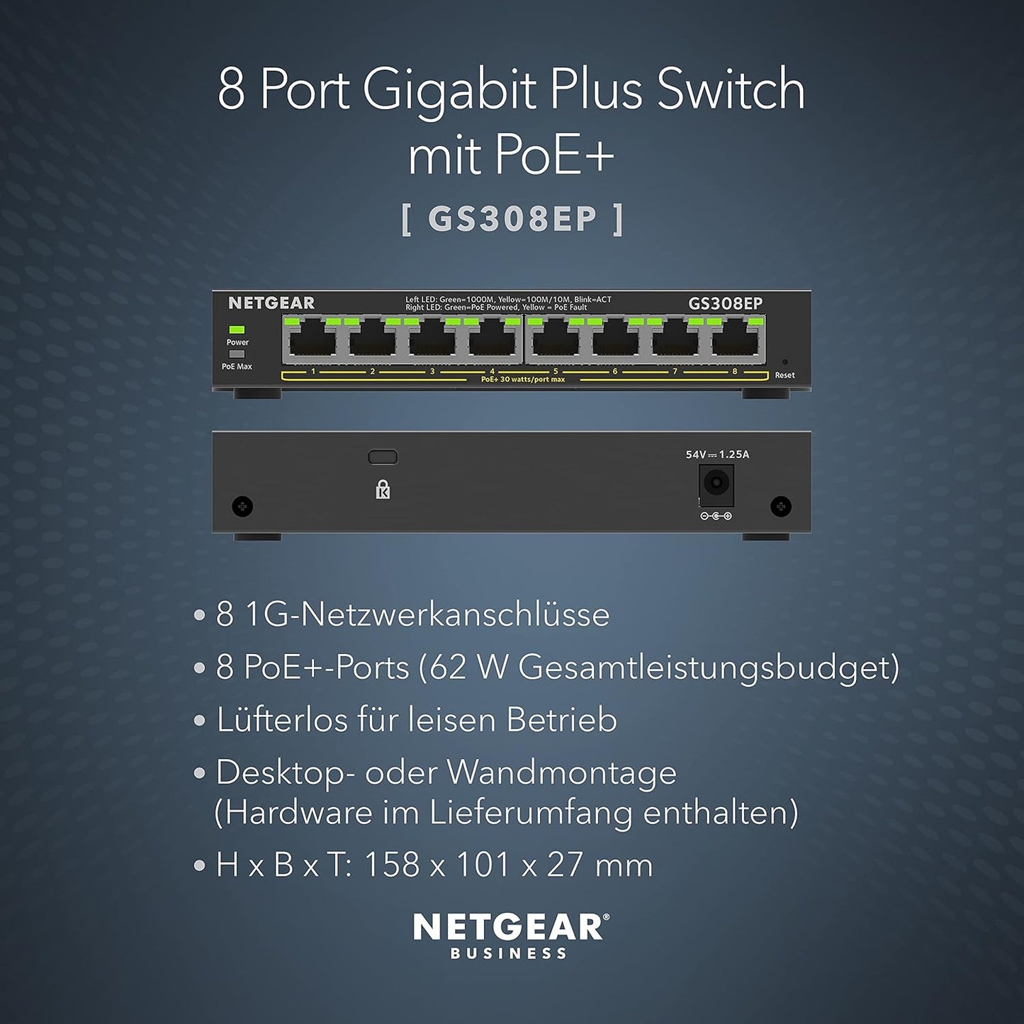 Netgear GS308EP PoE Switch 8 Port Gigabit Ethernet LAN Switch PoE+ 62W Plus
