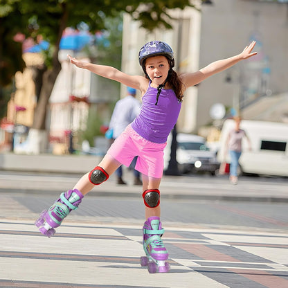 NATTORK Kinder-Rollschuhe für Mädchen, Medium(32-36 EU)4 Größenverstellbar, Regenbogen-Quad-Skates mit allen leuchtenden Rädern