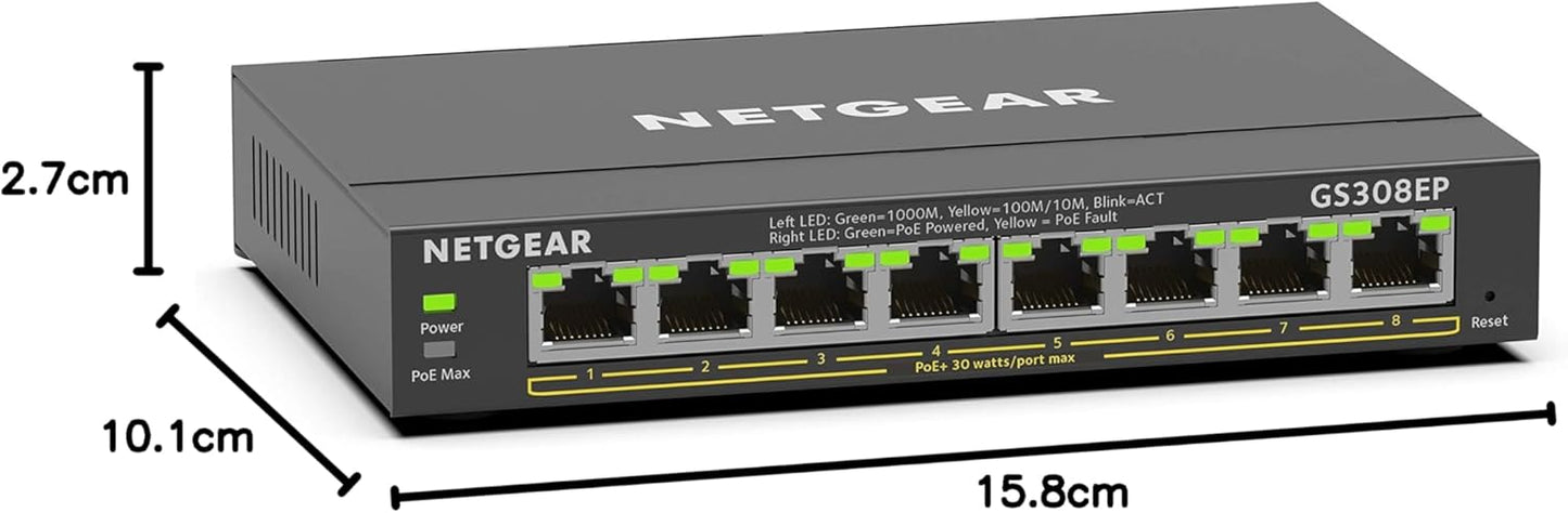 Netgear GS308EP PoE Switch 8 Port Gigabit Ethernet LAN Switch PoE+ 62W Plus