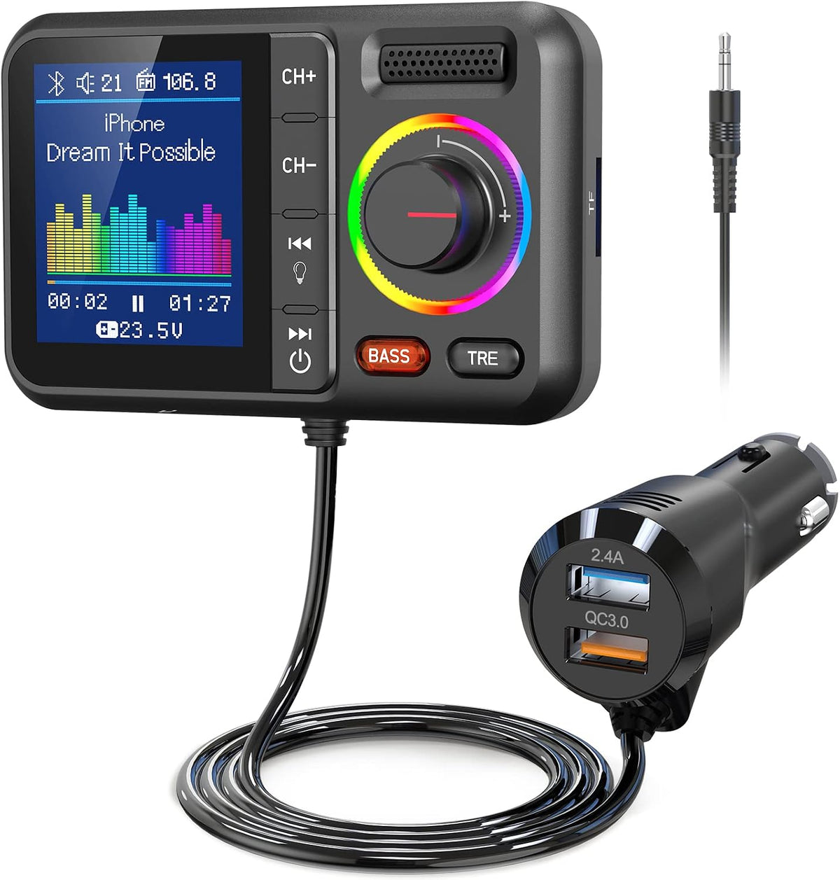 Nulaxy Bluetooth Adapter Auto FM Transmitter Bluetooth V5.0  KM28 Schwarz