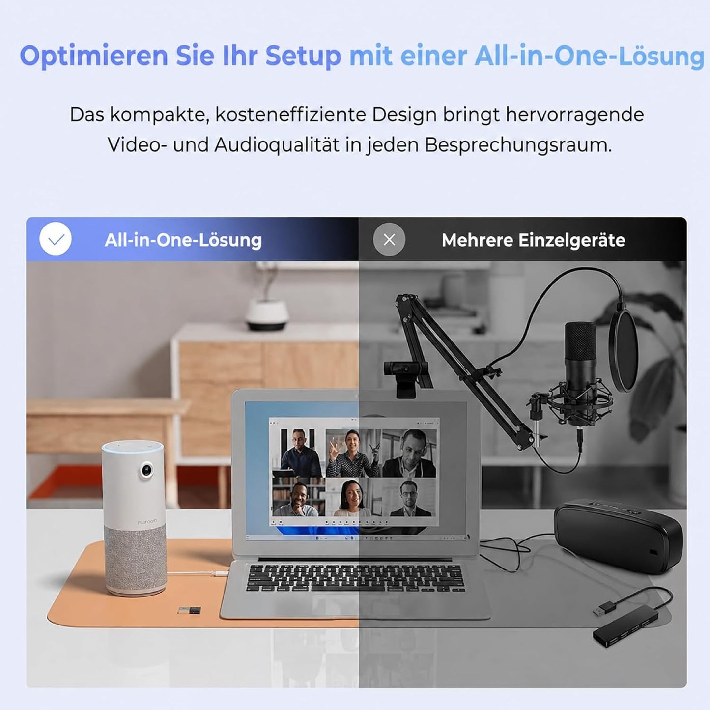 NUROUM Videokonferenz-Webcam mit Mikrofon&Lautsprecher, C10 1080P Kamera