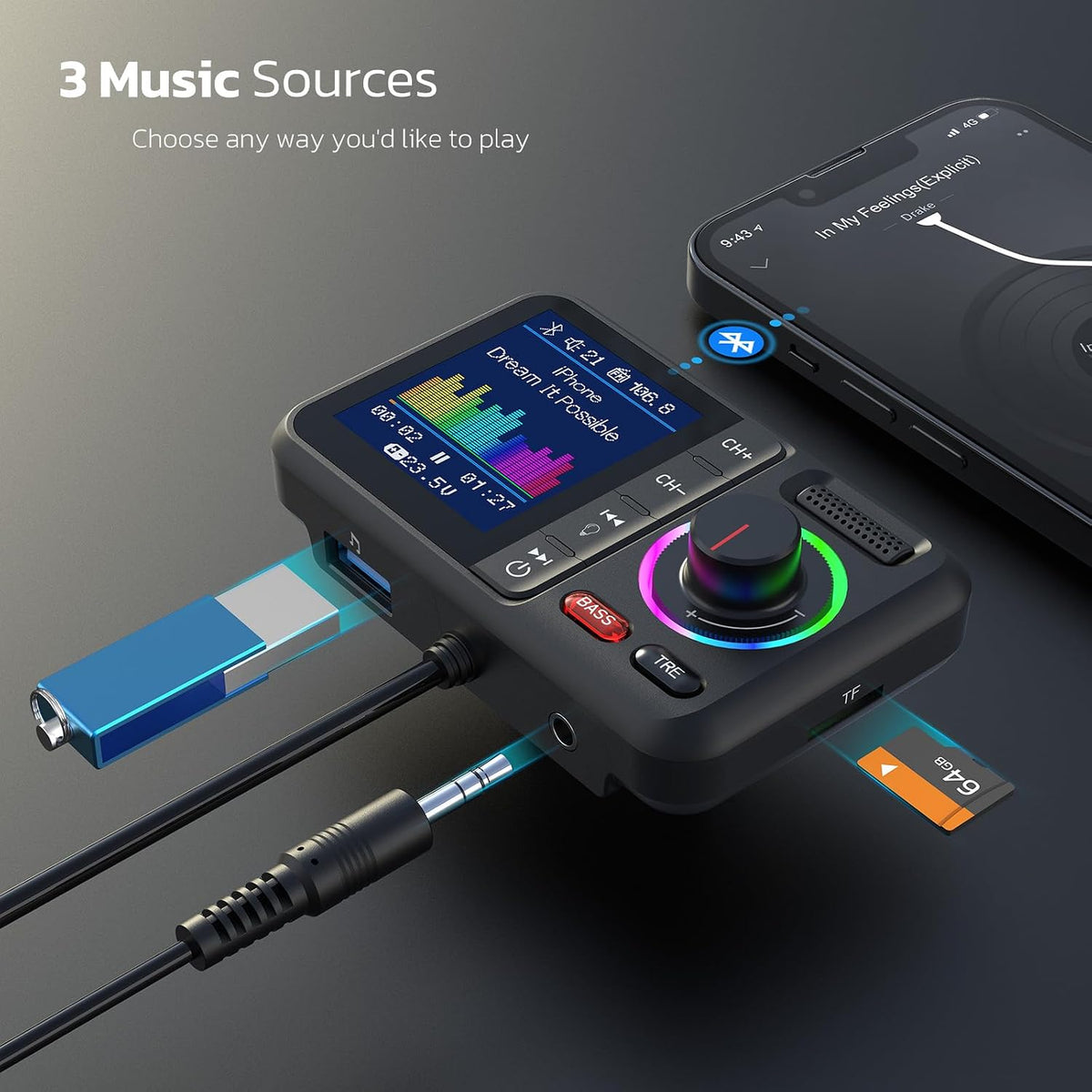 Nulaxy Bluetooth Adapter Auto FM Transmitter Bluetooth V5.0  KM28 Schwarz