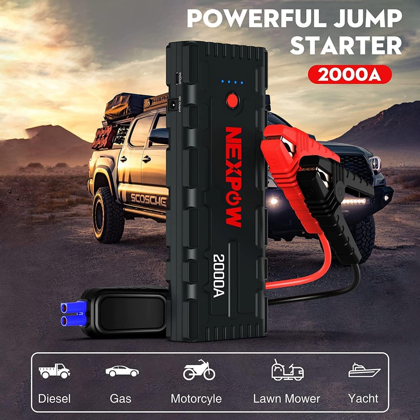 NEXPOW Starthilfe Powerbank, 2000A Spitzenstrom Auto, 12V Tragbarer