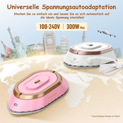 Newbealer Mini Reisebügeleisen mit Universalspannung 100-240V,Keramikfläche, 150 °C Gold