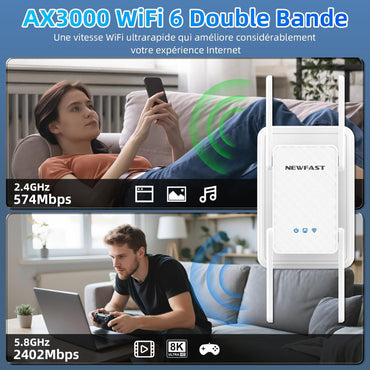 NEWFAST WiFi 6 Verstärker WiFi Leistungsstark AX3000  Gigabit-Ethernet-Anschluss