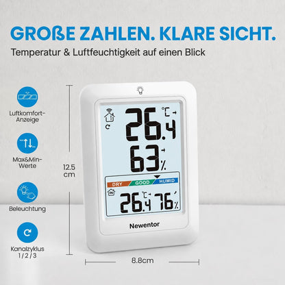 Newentor Thermometer innen außen MAX MIN 24/48 Std,mit Außensensor, Luftkomfort