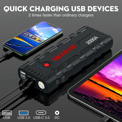 NEXPOW Starthilfe Powerbank, 2000A Spitzenstrom Auto, 12V Tragbarer
