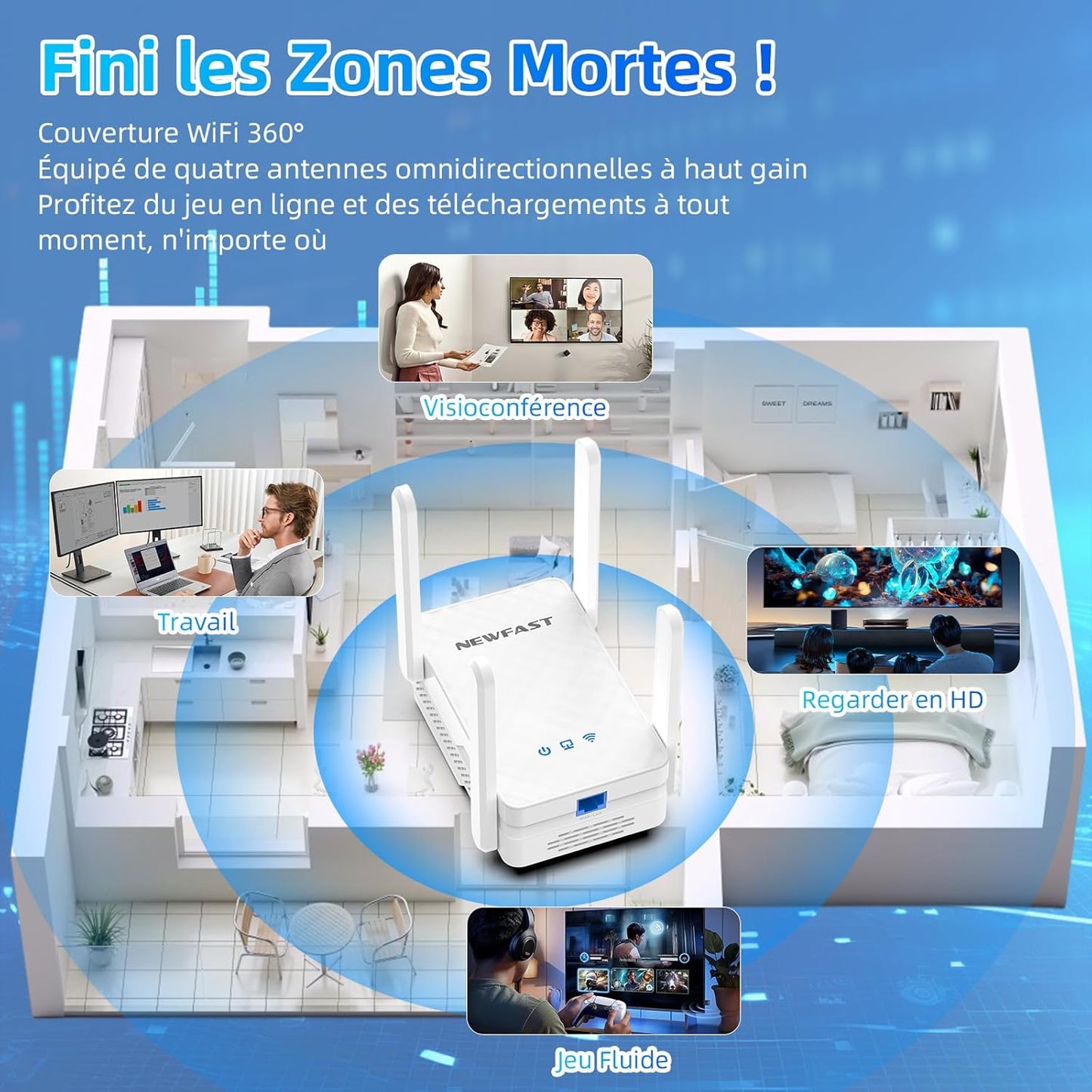 NEWFAST WiFi 6 Verstärker WiFi Leistungsstark AX3000  Gigabit-Ethernet-Anschluss