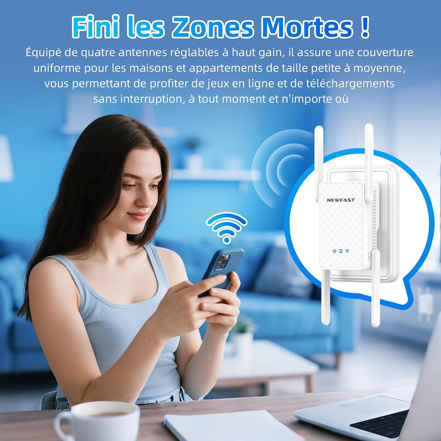 NEWFAST WiFi 6 Verstärker WiFi Leistungsstark AX3000  Gigabit-Ethernet-Anschluss