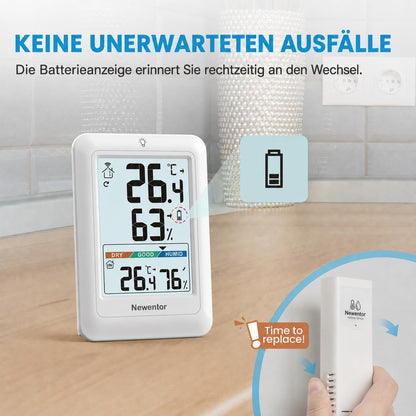Newentor Thermometer innen außen MAX MIN 24/48 Std,mit Außensensor, Luftkomfort