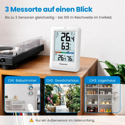 Newentor Thermometer innen außen MAX MIN 24/48 Std,mit Außensensor, Luftkomfort