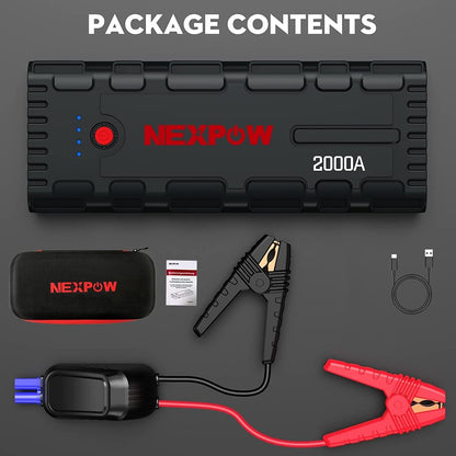 NEXPOW Starthilfe Powerbank, 2000A Spitzenstrom Auto, 12V Tragbarer