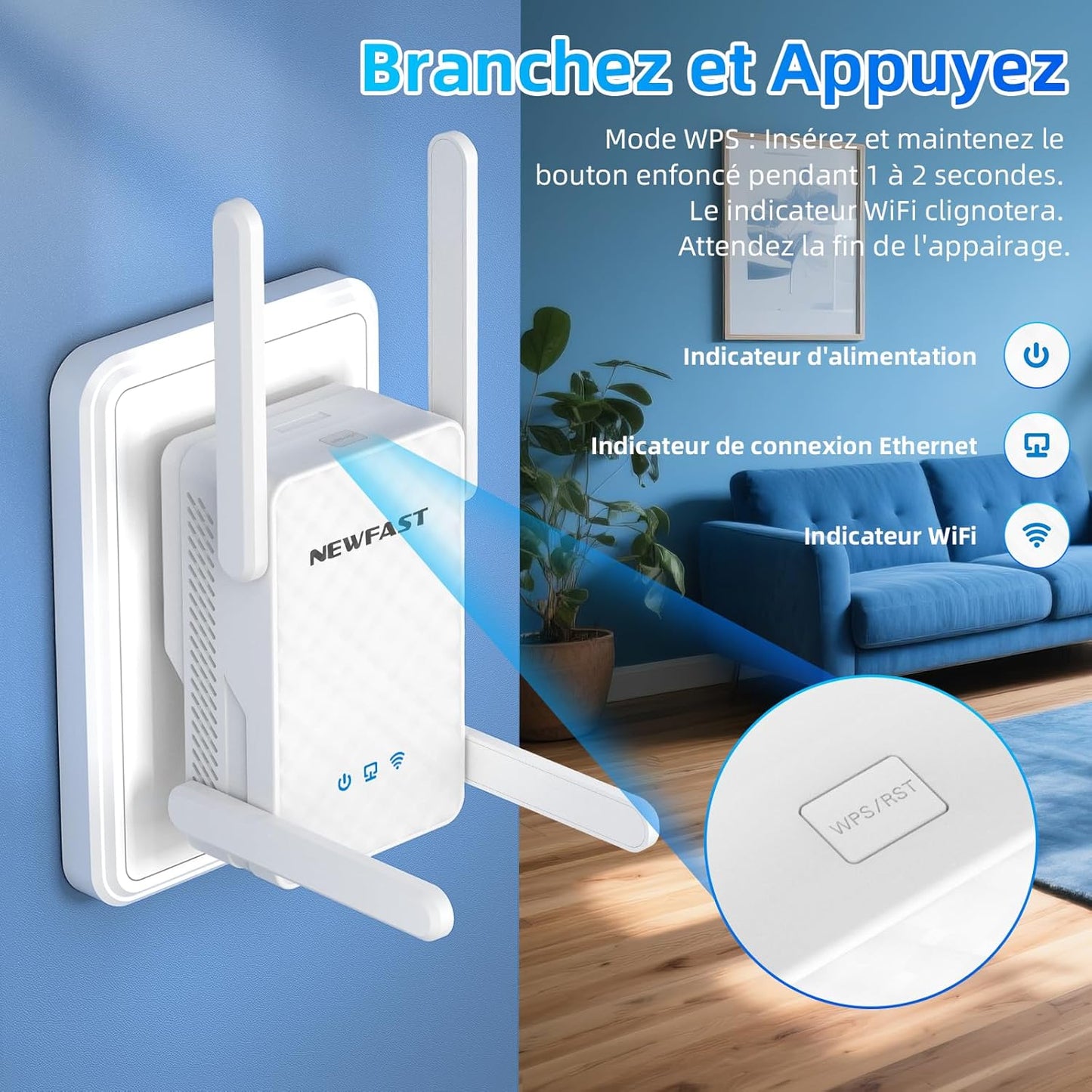 NEWFAST WiFi 6 Verstärker WiFi Leistungsstark AX3000  Gigabit-Ethernet-Anschluss