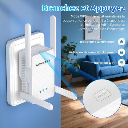 NEWFAST WiFi 6 Verstärker WiFi Leistungsstark AX3000  Gigabit-Ethernet-Anschluss
