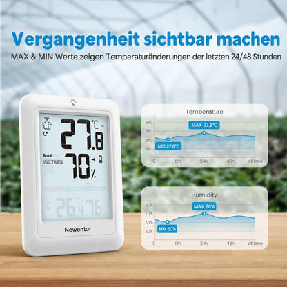 Newentor Thermometer innen außen MAX MIN 24/48 Std,mit Außensensor, Luftkomfort
