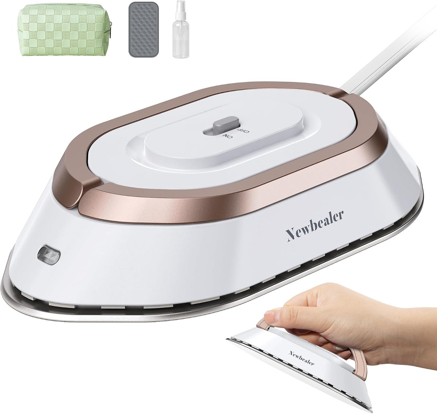 Newbealer Mini Reisebügeleisen mit Universalspannung 100-240V,Keramikfläche, 150 °C Gold