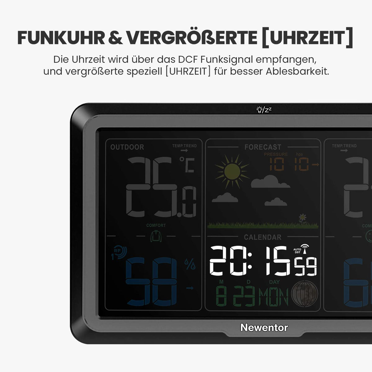 Newentor Wetterstation Funk mit Außensensor, Schwarz, 1 Außensensor